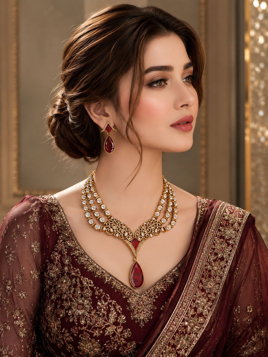 Jaipuri Mossanite Ruby Necklace