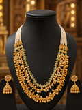 Layered Gold Bead Necklace Set with Jhumka Earrings