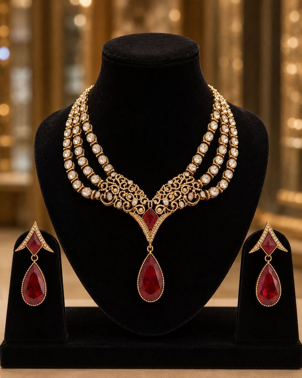 Jaipuri Mossanite Ruby Necklace
