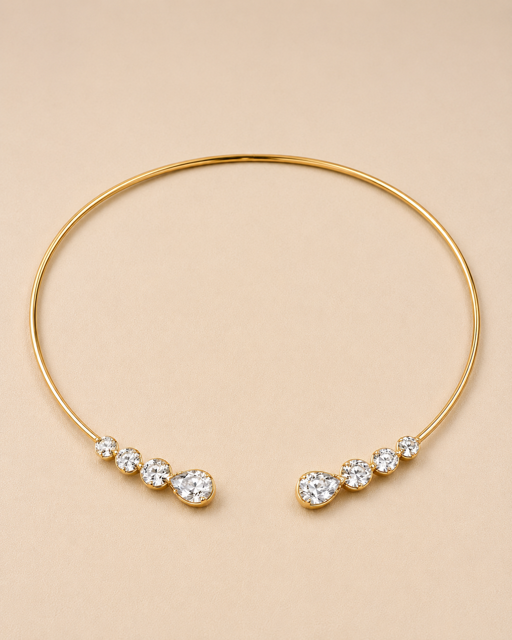 Graduated Stone Open Cuff Necklace | Gold Plated