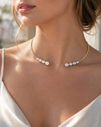 Graduated Stone Open Cuff Necklace | Gold Plated