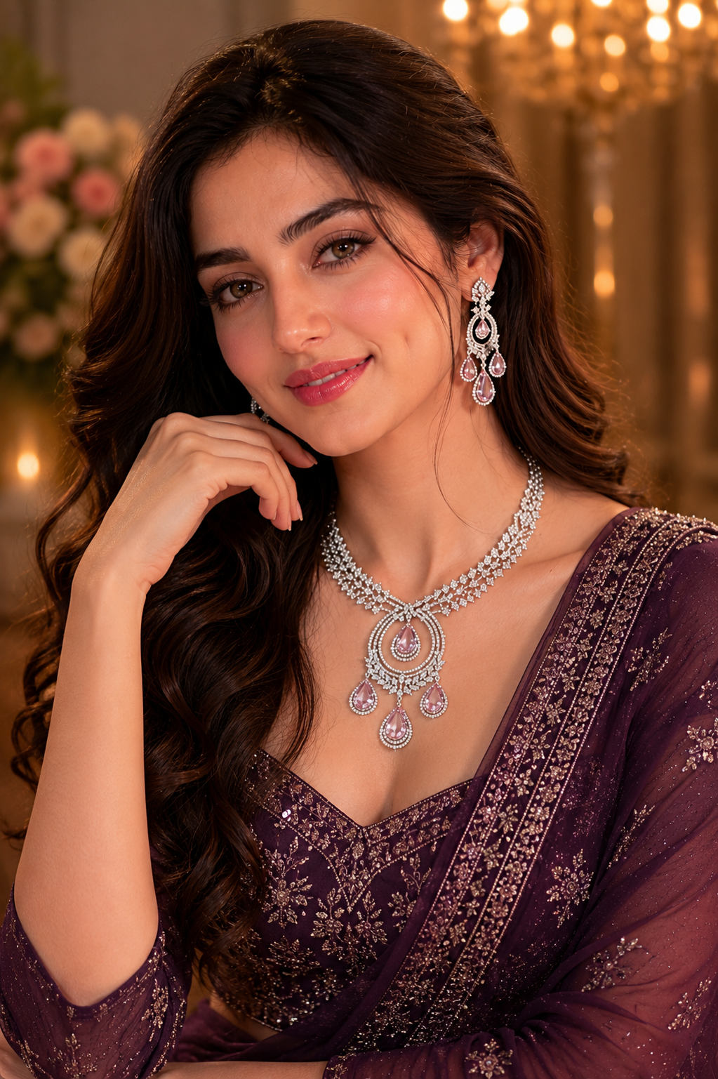 Blush Crystal Vine Necklace Set