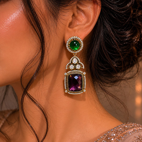 Antique Gold Drop Earrings | Emerald Green Statement Earrings