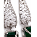 Emerald Cut Danglers | Silver Finish Crystal Leaf Earrings