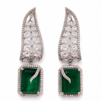 Emerald Cut Danglers | Silver Finish Crystal Leaf Earrings