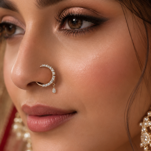 Crystal Pavé Nose Ring with Teardrop Charm