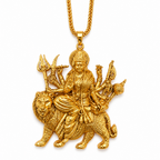 Durga Mata Ashtabhuja Pendant Necklace — Gold Finish