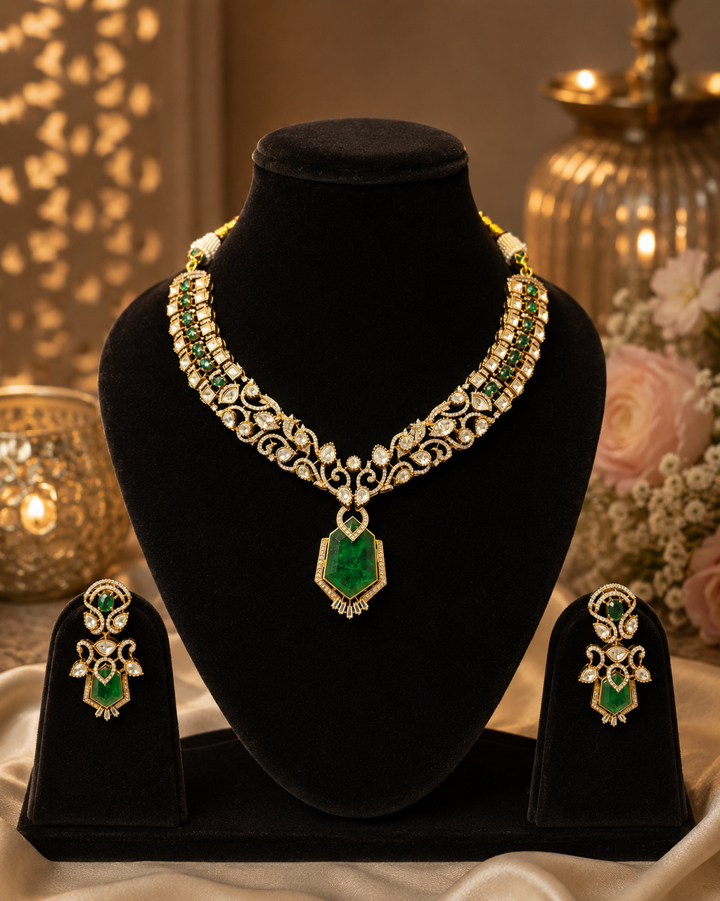 Emerald Drop Royal AD Necklace Set