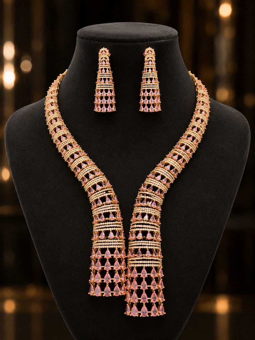 rose gold-plated Tanishq necklace set