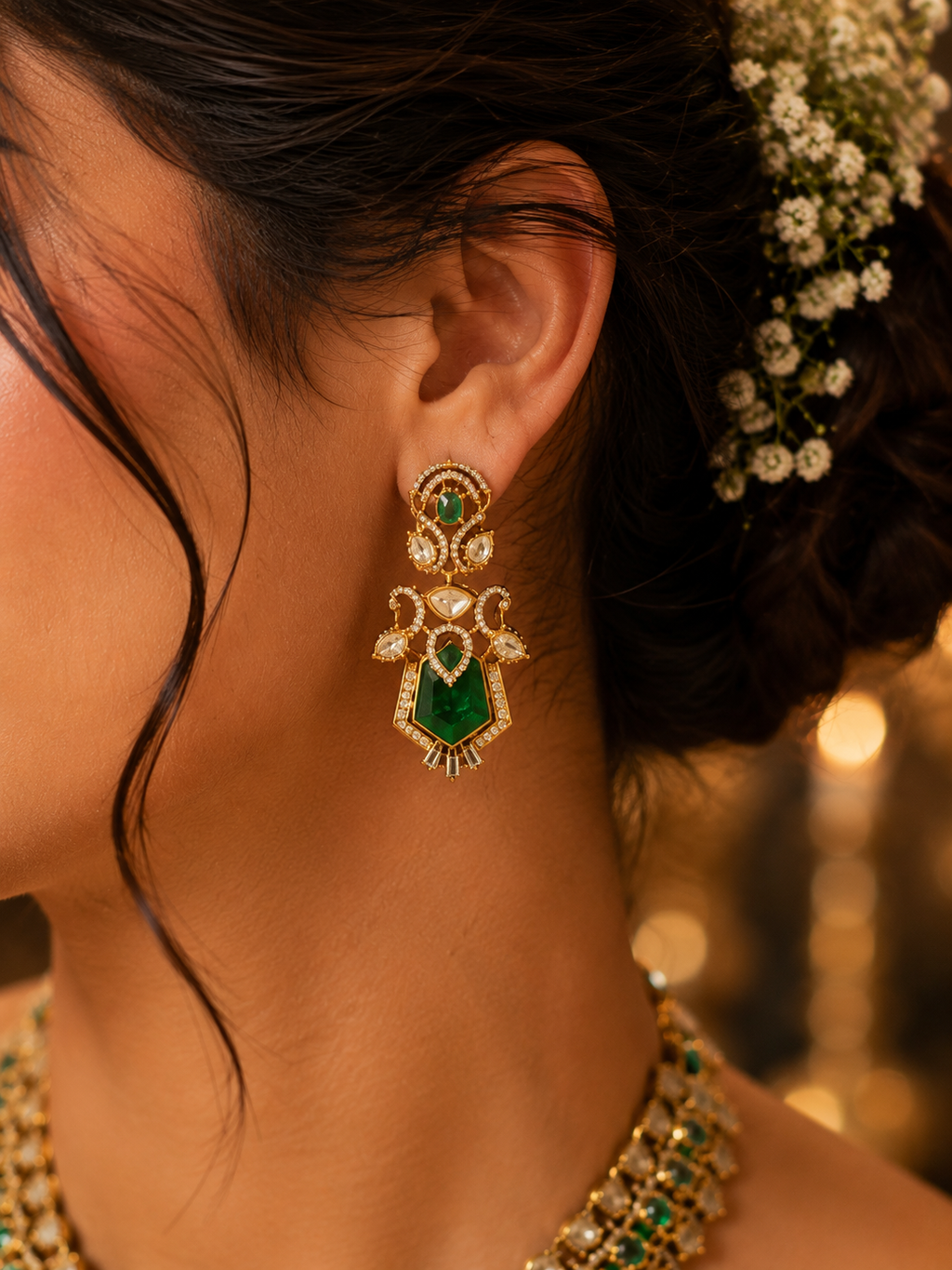 Emerald Drop Royal AD Necklace Set