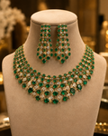 Emerald Cluster Bib Necklace Set with Crystal Lattice