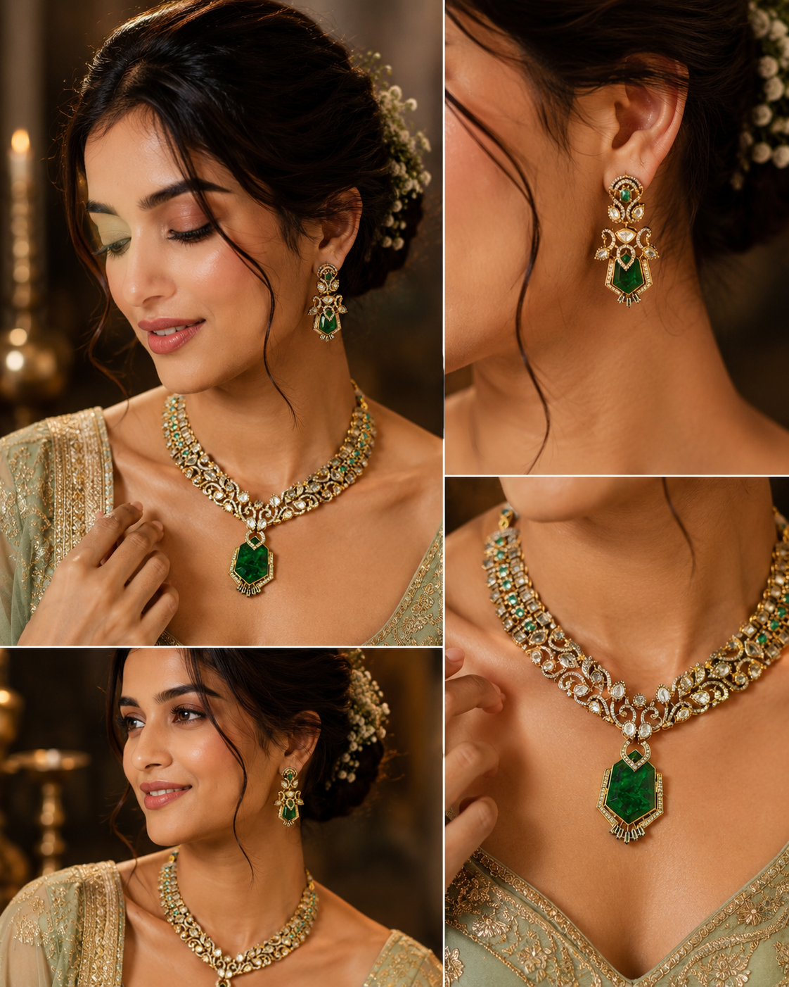 Emerald Drop Royal AD Necklace Set