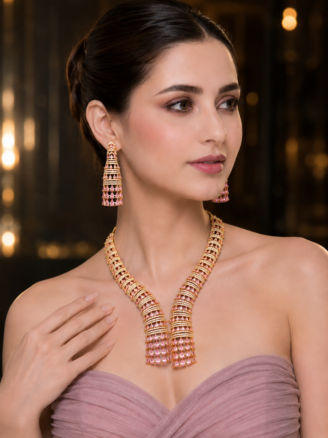 rose gold-plated Tanishq necklace set