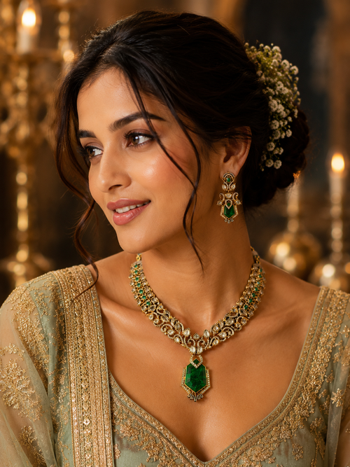 Emerald Drop Royal AD Necklace Set